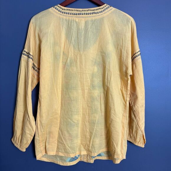 Sundance Sacred Songs Embroidered Yellow Scoop Neck Cotton Tunic Top Medium - Picture 3 of 9